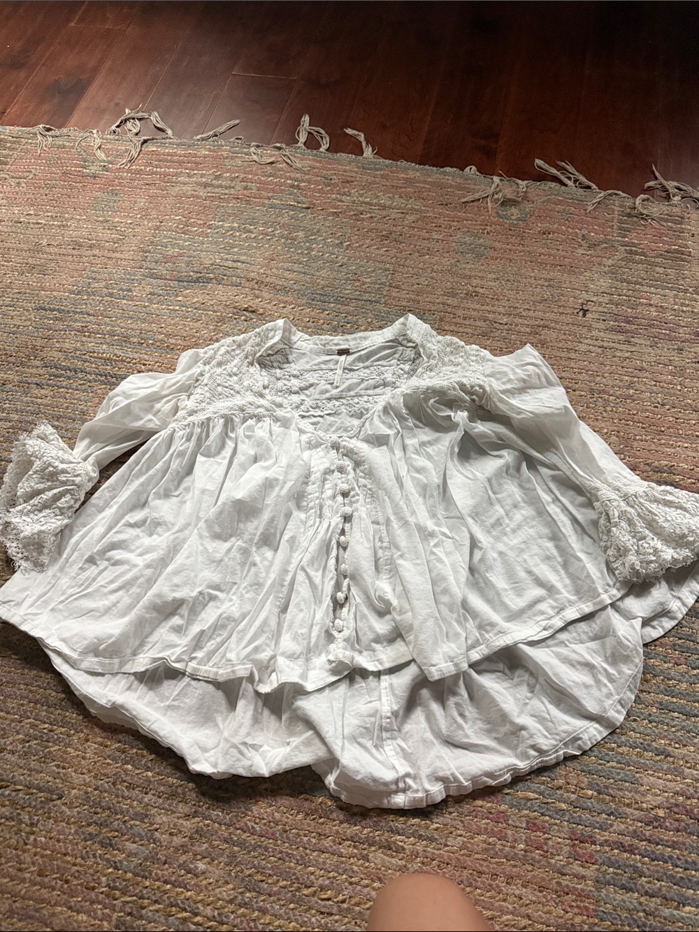 Free People White Boho Lace Peasant Blouse